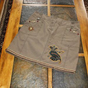 Denim Skirt, Upcycled, Embroidered